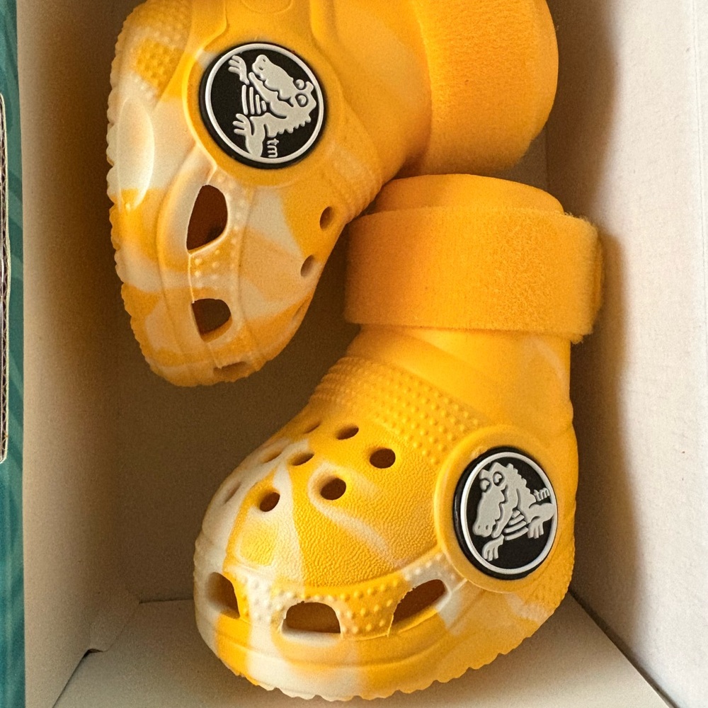 Dog Yellow Foam Crocs Sandals with Dino Badge